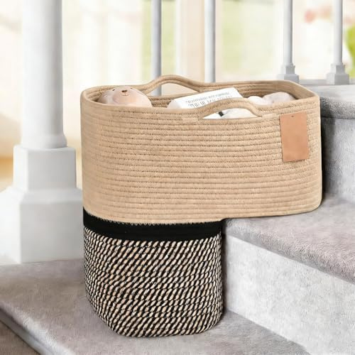 Jaxuzegs Cesta para Escalera con Asas Canasta Organizadora Almacenaje Plegable lavandería Zapatos Juguetes y artículos Varios 38 * 25 * 38cm,Negro