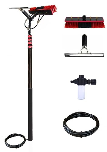 Telescopic Solar Panel Cleaning Brush Kit 3.6-10.8M Extendable Water Fed Pole with Squeegee & Soap Dispenser Outdoor Window Washing Tool Rotating Brush Head