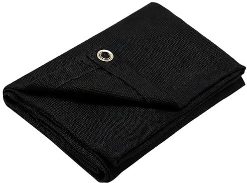 Manta Ignifuga Soldadura, 1.2m x 1.8m Manta de Protección de Soldadura con Ojales, hasta 550℃ - 1000℃, Manta Ignifuga contra Incendios, para Uso Industrial y Doméstico(Engrosado, Negro)