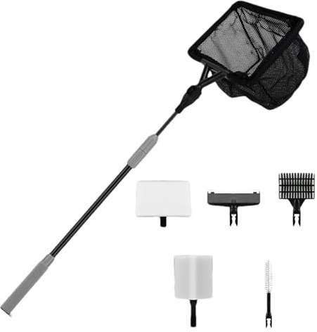 Kit de Nettoyage pour Aquarium | Kit six en un de Brosses et Racloirs pour Aquarium | Nettoyeur Télescopique pour Bac à Poissons - pour Aquariums d'Eau Douce et d'Eau de Mer, Terrariums, Sable