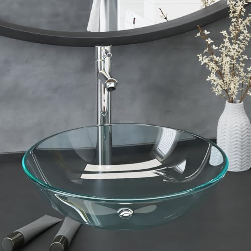 Genérico Lavabo de baño con Grifo y desagüe de Empuje Vidrio templado-3098439
