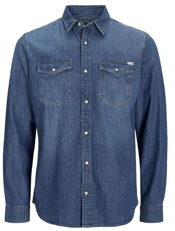 Jack & Jones Men's Jjesheridan Shirt L/S Denim Shirt, Blue (Medium Blue Denim Fit Slim), M