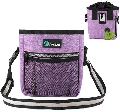 PetAmi Dog Treat Pouch, Pet Treat Pouch for Training, Dog Walking Bag Holder for Kibbles, Pet Food Toy, Dog Trainer Essentials Supplies, Poop Bag Dispenser, 3 Ways to Wear (Purple)