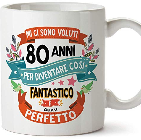 MUGFFINS Tazza Compleanno 80 Anni - Idee Regali Originali et Divertenti per Uomo e Donna - per lui/per lei. Ceramica 350 mL