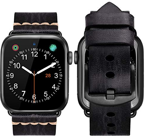 MroTech Lederarmband Kompatibel mit Apple Watch Armband 49mm 46mm 44mm 45mm 42mm,Echt Vintage Retro Armband Herren Damen Ersatz für iWatch SE SE2 Ultra Ultra2 Serie 10 9 8 7 6 5 4 3 2 1,antike Schwarz