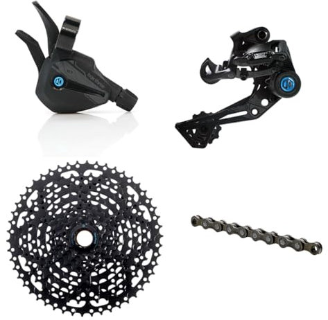 Box | DREI 1x9 Prime 9 Multi-Team-Fahrradgruppenset Mountainbike – Mattschwarz, 9-Gang-1x-Shifter-Antrieb, Schaltwerk, Freilauf-Fahrradkassette, Kette | Komponenten