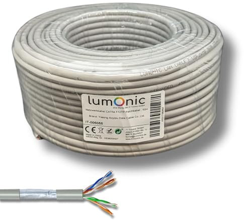 Lumonic 50m Netzwerkkabel CAT 5e F/UTP I CAT5e-kabel, Gigabit LAN Kabel, Ethernet Kabel I Flexibles Patchkabel geschirmt, für den Innenbereich bis 100 MHz