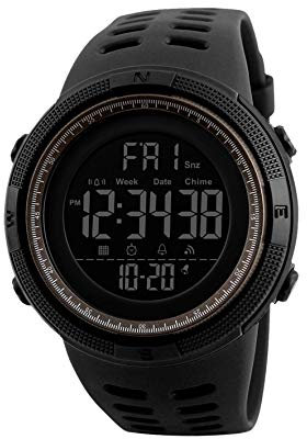 Redlemon Orologio sportivo militare con display digitale, impermeabile, display retroilluminato, con cronometro, allarme, dual time, timer, cinturino regolabile, modello 1251, nero, Unitalla, Sport