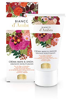 Helan, Bianco d'Ambra, Crema Mani e Unghie, Crema Idratante per Mani e Unghie Nutriente con Olio di Mandorle Dolci e Oliva - Crema Mani Secche e Screpolate e Rinforzante Unghie, 50 ml - Made in Italy
