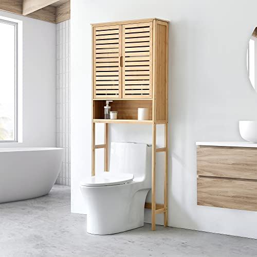 [en.casa] Toilettenschrank Geta 170 x 66 x 23 cm WC-Regal über die Toilette Überbauschrank Badezimmerregal Bambus Natur