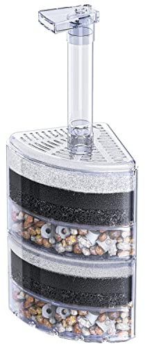 Pawfly Aquarium Corner Sponge Filter Quiet Small Fish Bio Foam Filter with Natural Stones Gravels and Ceramic Rings for Betta Fry Shrimp Fish Tanks up to 50 Gallons (Air Pump Not Included)