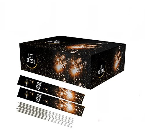 Lot de 200 Cierges Magiques Lumineuses et Scintillantes 14/18 cm Accessoire pour Gateaux, Cierge Magique étincelante pour anniversaire 40 Secondes - Catégorie F1