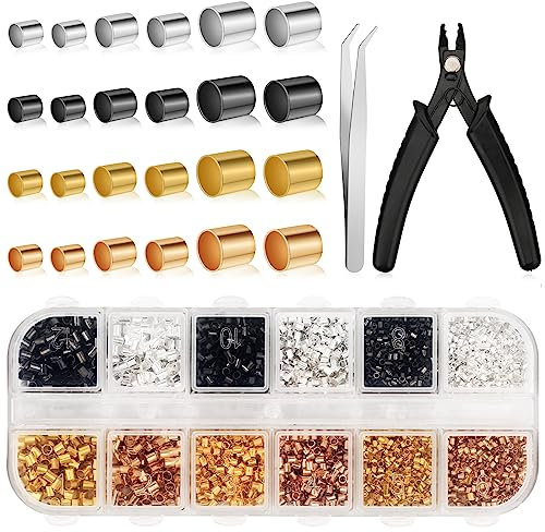 2200pcs Perles à Sertir pour Bijoux, 1,5/2/2,5 mm Perles à Sertir avec Pince à Sertir Pince à Épiler Tube à Écraser pour Bracelets Boucles d'Oreilles Colliers (4 Couleurs)