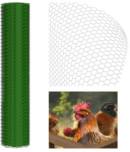 Maschendraht-Geflecht PVC Beschichtetes Drahtgeflecht, Länge 25m Volieren Gitterzaun, Kaninchendraht Maschung, 100CMX25M Maschendrahtzaun Metallzäune, Geflügelzaun