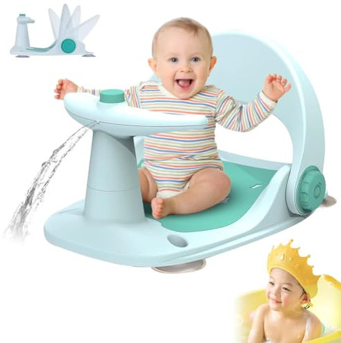 MATERCUBS Foldable Baby Bath Seat with Non Slip Suction Cup Ergonomic Baby Bath Support Chair for Bathtub Baby Bath Support Seat with Mat and Water Spray Button 6 to 24 Months (Green)