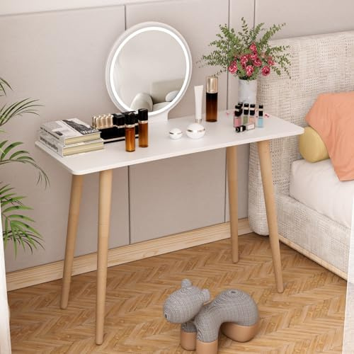 funrautz Kompakt toalettbord, sminkbord med spegel och LED-lampor, sminkbord för små utrymmen, sminkbord för hörn för sovrum vit