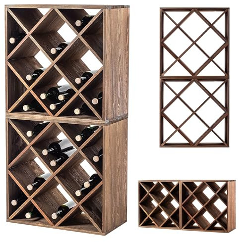 KADAX Weinregal aus Holz, 52 x 25.5 x 104 cm, Großes Flaschenregal für viele Weinflaschen, Weinständer stapelbar, Regal für Flaschen, Weinschrank rustikal, stabil, platzsparend, Made in EU