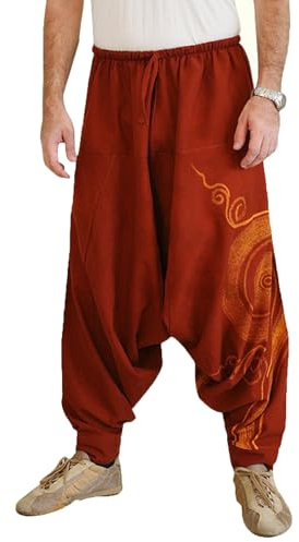 Geagodelia Pantaloni Kung Fu Harem Harem Pantaloni larghi con motivo rune Streetwear elastico fluido comfort giapponese Hip Hop elastico in vita elastica, arancione, L