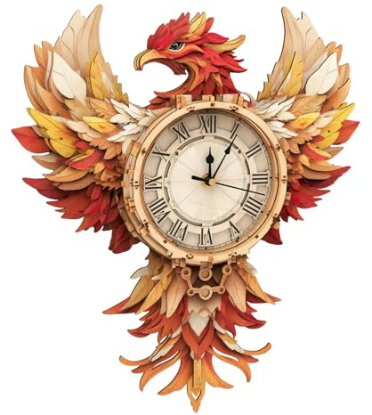 3D Wooden Puzzles for Adults, Fire Phoenix Clock with Functional Timepiece (339x52x381mm), DIY Hobbies 3D Jigsaw Puzzle Craft Kit, Wall Art Clock Model kits Home Decor Gifts for Friends