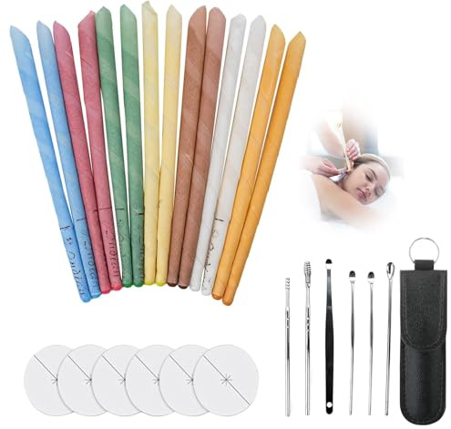 16 Pezzi Cotton Fioc Orecchie Coni Orecchie Cerume Coni per Orecchie Candele Orecchie Cerume Candele Dell'orecchio per le Orecchie Cera D’Api E Mussola di Cotone Naturale con Filtri e Dischi