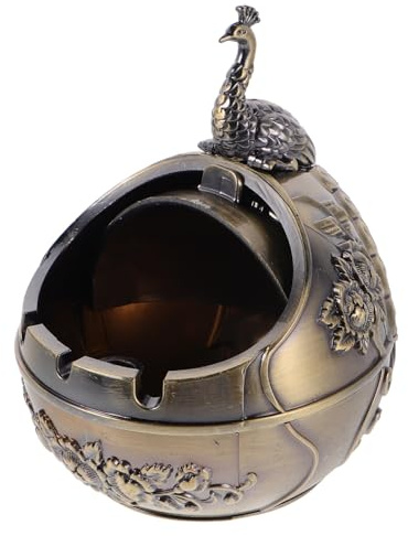DIYEAH Cendrier Métal Vintage avec Couvercle Anti-Vent Décoratif et Résistant pour Intérieur et Extérieur Balcon et Table