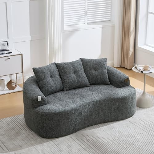 ZKLOEP Juego de sofá curvo de dos plazas de estilo contemporáneo, cojines redondos profundos con patrón de nubes de chenilla, sin resortes, incluye tres cojines decorativos. Adecuado para viviendas