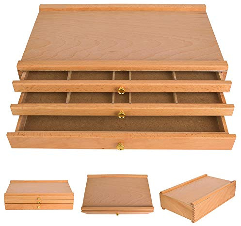 Stylebest 3-lagers Lådor Verktygslåda för Konstnärer, bokträ Ritfodral för Förvaring Av Konstmaterial, Retrodesign, Storlek 15,75 X 9,61 X 4,13 Tum
