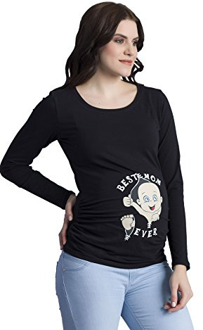 M.M.C. Best Mom Ever - Simpatica graziosa T-Shirt Premaman Manica Lunga per la Gravidanza (Nero, Medium)