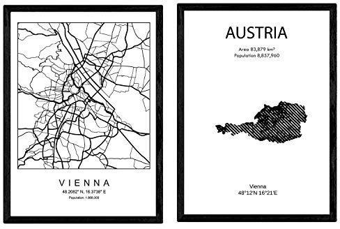 Nacnic Pack de posters de paises y monumentos. Austria y viena mapa de ciudad. Tamaño A3