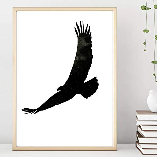 Din A4 Kunstdruck ungerahmt Adler Vogel Nachthimmel Sterne Aquarell Wasserfarbe schwarz Geschenk Druck Poster Deko Bild