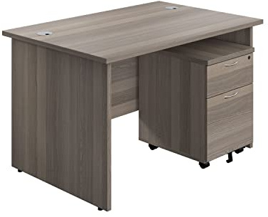 Office Hippo Panel Desk with 2 Mobile Storage Including Filing Drawer, A4, Foolscap, Engineered Wood, Grey Oak, 120 x 80 x 73 cm