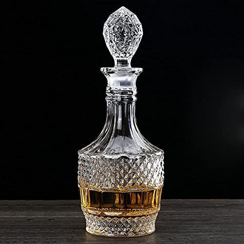 Glasdekanter mit luftdichtem geometrischem Stopfen - Whiskey Dekanter für Wein, Bourbon, Brandy, Likör, Saft, Wasser, Mundspülung, Italienisches bleifreies Glas (800 ml)