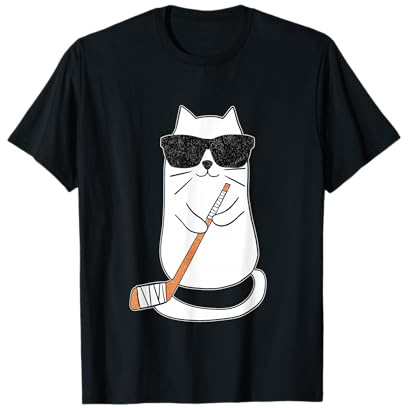 Ice Hockey Cat Hockey Player Stick Retro T-Shirt