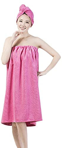 Femme Paréo de Bain Microfibre Séchage Rapide 2 pour 1 Robe Sortie de Bain et Serviette de Cheveux Set Peignoir de Bain Doux Draps de Bain Sauna Douche Jupe de Chambre pour Hôtel Voyage Spa Piscine