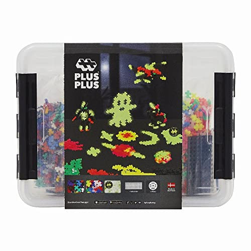Plus-Plus 9603919 Geniales Konstruktionsspielzeug, Basic XXL Mega-Set, Glow in The Dark, Kreativ-Bausteine, 2000 Teile, Ab 5 Jahren