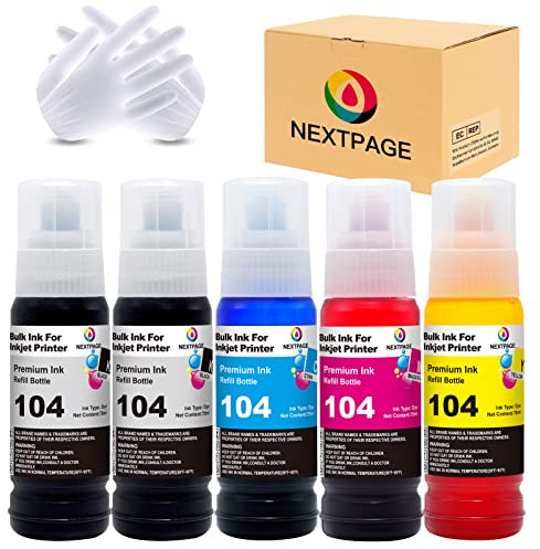 Nextpage 104 Tinte Kompatibel für Epson 104 EcoTank Tintenflasche für Epson ET-2710 ET-2711 ET-2712 ET-2714 ET-2720 ET-2726 ET-2700 ET-4700 104 Multipack Tinet (2XSchwarz, 1XC/M/G) Nicht Original
