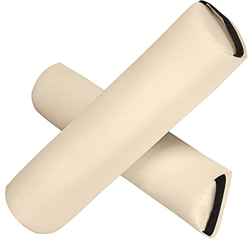 tectake® Massage Roller Set, Incl. 1 Full Foam Roller & 1 Half Roller, Bolster Pillow Set with Faux Leather Covers & Carrying Handles, Ideal Bolster Cushion Set for Massages, Yoga, Pilates - Beige