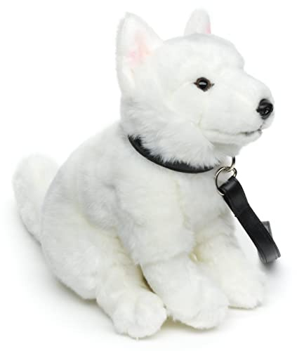 Uni-Toys - Cucciolo di pastore svizzero bianco, seduto (con guinzaglio) - 26 cm (altezza) - Cane di peluche, Berger Blanc Suisse - Peluche