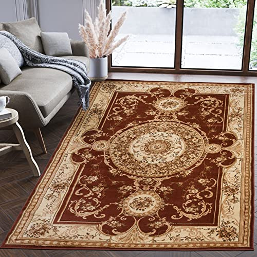 Mazovia Alfombra Oriental - Diseño de Salón Grande - Pelo Corto - Alfombras de Habitación de Matrimonio, Dormitorio y Comedor - Motivo Oriental - Marrón - 70x140 cm