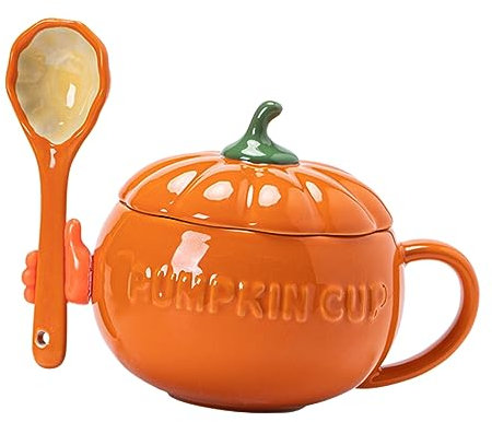 BESTonZON 1 Ensemble En Céramique Citrouille Tasse Jus Tasses Bol À Soupe En Céramique Cuillère Ensemble Le Bureau Automne Décor Mignon Bureau Café Citrouille