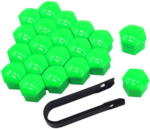 QitinDasen 20 Piezas 21 mm Coche Rueda Tuerca Cubiertas, Tapa de Perno de Tuerca de Rueda de Coche Universal, Tapa de Tuerca de Neumático Hexagonal con Herramienta de Extracción (Verde)
