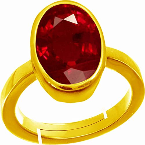 JAGDAMBA GEMS Anillo de piedra preciosa natural de rubí de Birmania de calidad A+ de 13,25 ratti de 12,98 quilates, certificado sin calefacción, para mujeres y hombres, Chapado en oro, Rubí