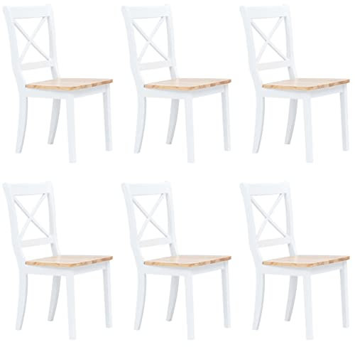 ShCuShan Esszimmerstühle 6 STK. EsszimmerstüHle StüHle Esszimmer Dining Chair EsszimmermöBel Esszimmer StüHle Weiß & Helles Holz Gummibaum Massivholz
