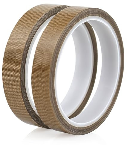 BOMEI PACK Ruban Adhésif en Téflon PTFE Haute Température 33ft pour Machine à Sceller Sous Vide, Scelleuses à Impulsion Manuelle, Isolation en Fibre de Verre (2pcs 18mm*33ft)
