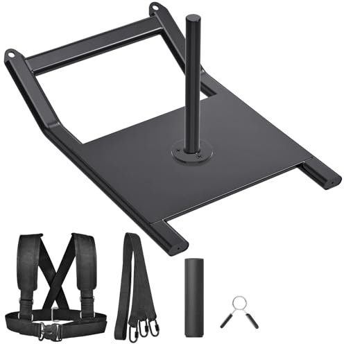 BeneLabel Traîneau de fitness avec sangles d'épaule, traîneau d'entraînement pour la force et la vitesse, convient aux disques de poids de 2,5 cm et 5,1 cm, noir