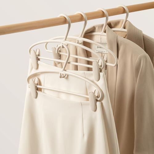 KunpengZen Cintre Pantalon avec 2 Pinces Antiglisses - Lot de 5 Cintres Plastique Peu Encombrants, Porte Pantalon Coulissant, Cintres Pinces pour Jupes et Sous-vêtements