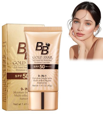BB Crème Escargot Doré avec SPF – Sunscreen BB Cream SPF50+ PA+++, Maquillage Hydratation et Couvrance en Un, Protection UV et Teint Éclatant (Naturel, 40 g)