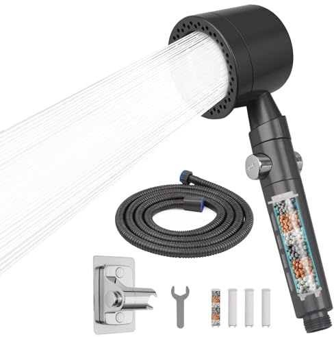 VirtuGro Alcachofa de Ducha con Filtro Mango Ducha Antical Alcachofa Ducha con Manguera 2M Shower Head con Soporte Giratorio Cabezal Ducha Alta Presión para 6 Modos Gris Oscuro