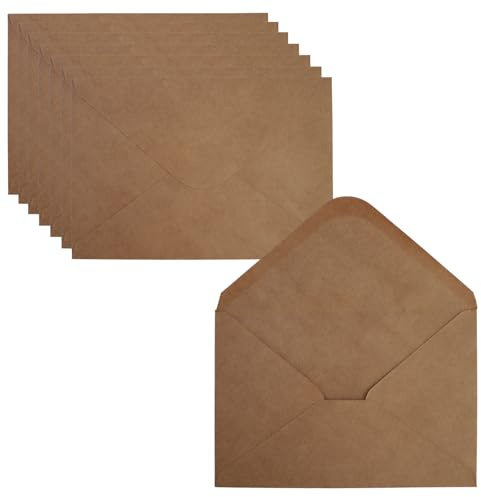 Leucasa 60 Stück Briefumschläge C6-11,4x16,2cm 130 g/m²Braun Kuvert mit Nassklebung Umschläge für Grußkarte, Hochzeit, Abschlussfeier, Partys, Einladungen