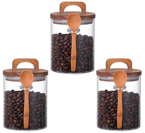 Buachois 3 st Glasburkar med Lufttät Lock och Sked, 800 Ml Förvaring av Kaffebönor, Glasburkar för Mat för Kaffe, Te, Socker, Kryddor